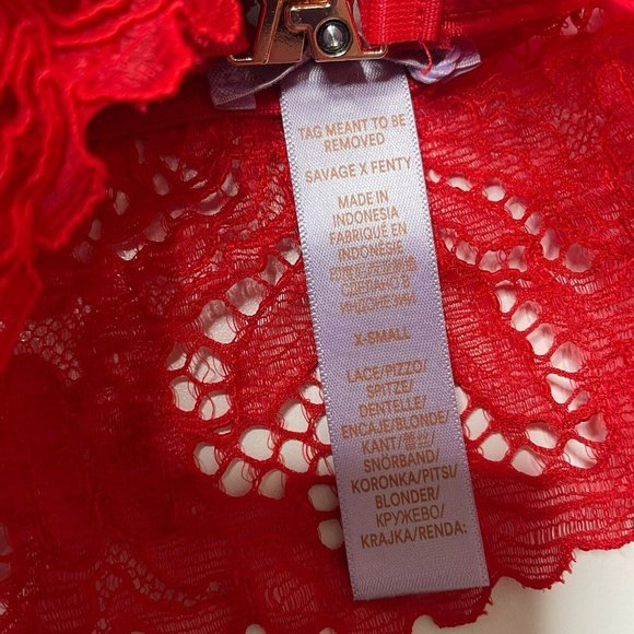 Savage Fenty Red Romantic Corded Lace Front Closure Bralette - Picture 5 of 6